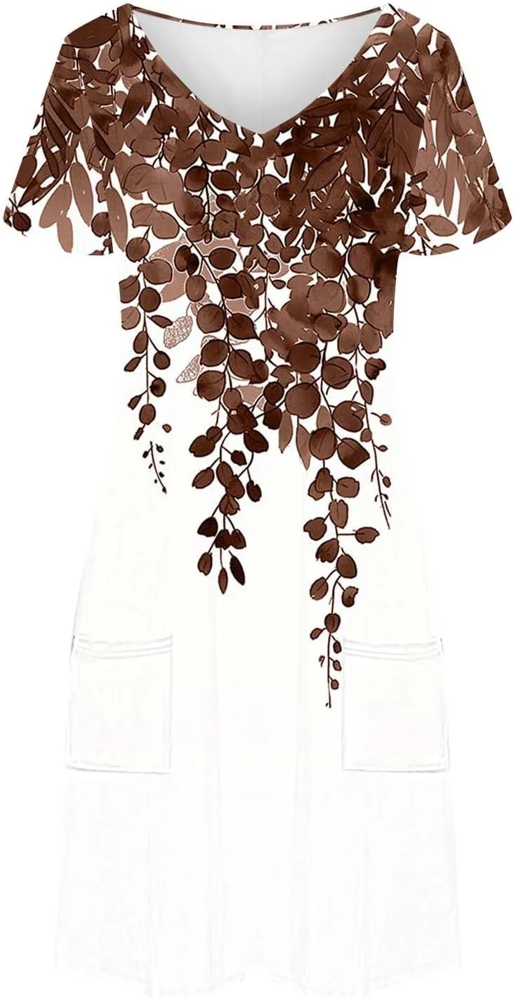 2025 Womens Summer Mini Dresses Casual Floral Shirt Dress Short Sleeve V-Neck Beach Sundress Pockets Swimsuit Coverup