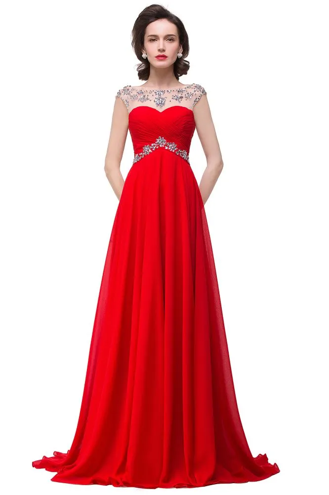 A-line Sweetheart Crystal Chiffon Evening Dress