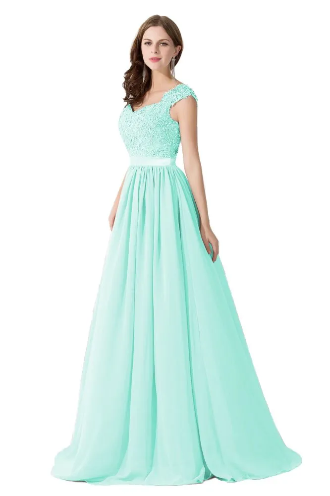 A-line V Neck Chiffon Bridesmaid Dress with Appliques