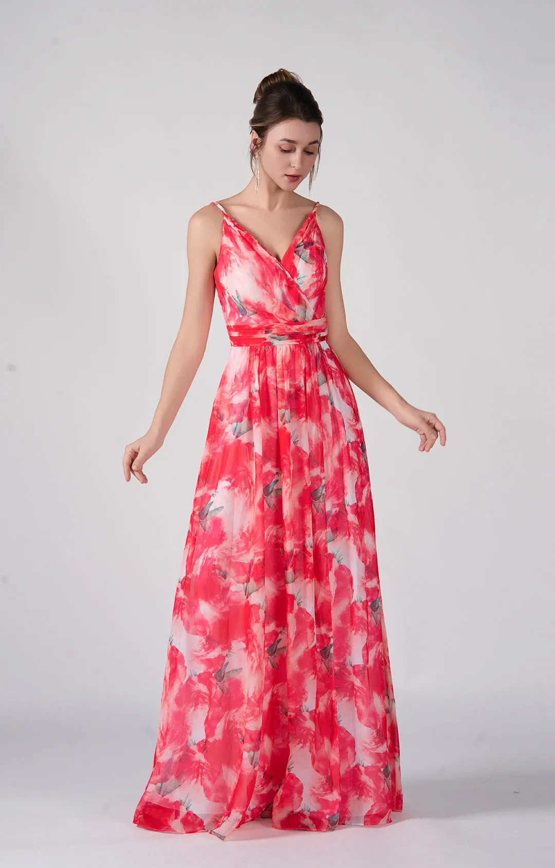 A-Line V-Neck Spaghetti Straps Split Floor-Length Dress