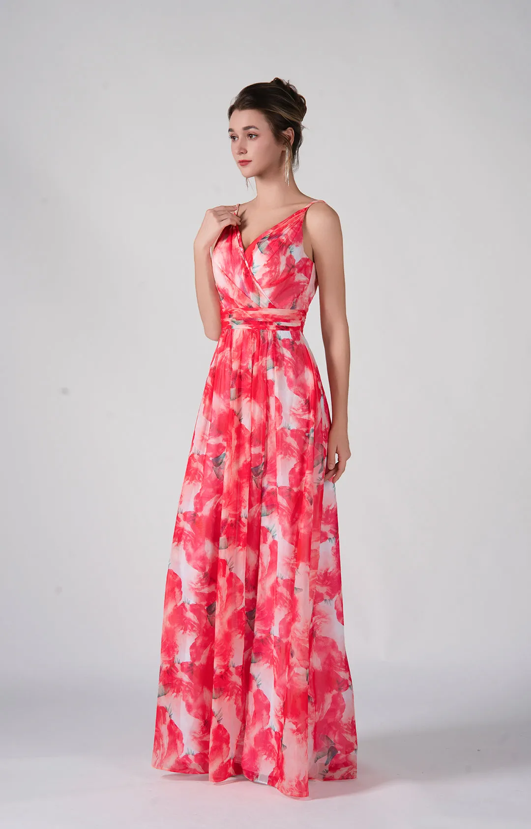A-Line V-Neck Spaghetti Straps Split Floor-Length Dress
