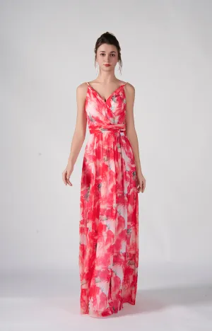 A-Line V-Neck Spaghetti Straps Split Floor-Length Dress