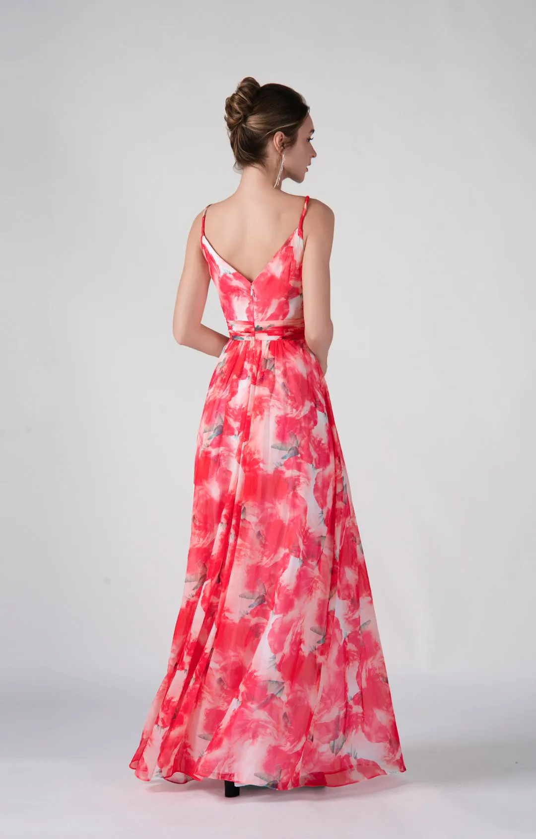 A-Line V-Neck Spaghetti Straps Split Floor-Length Dress