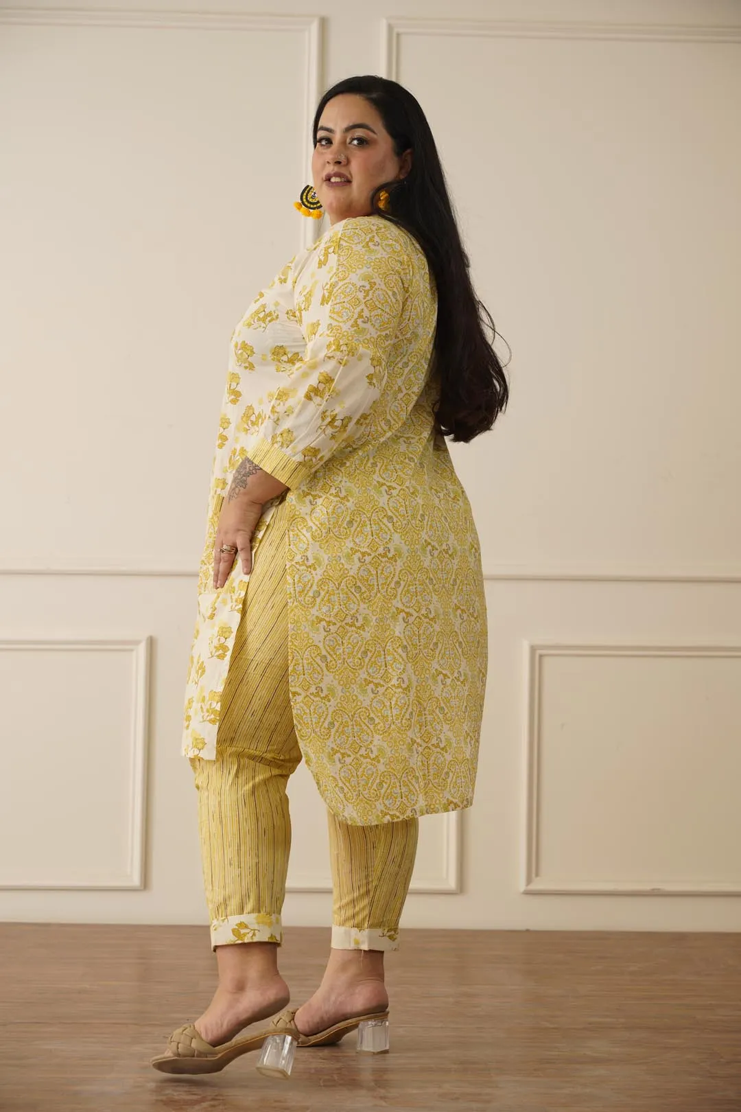 Aesthetic Indian yellow kurti pant set