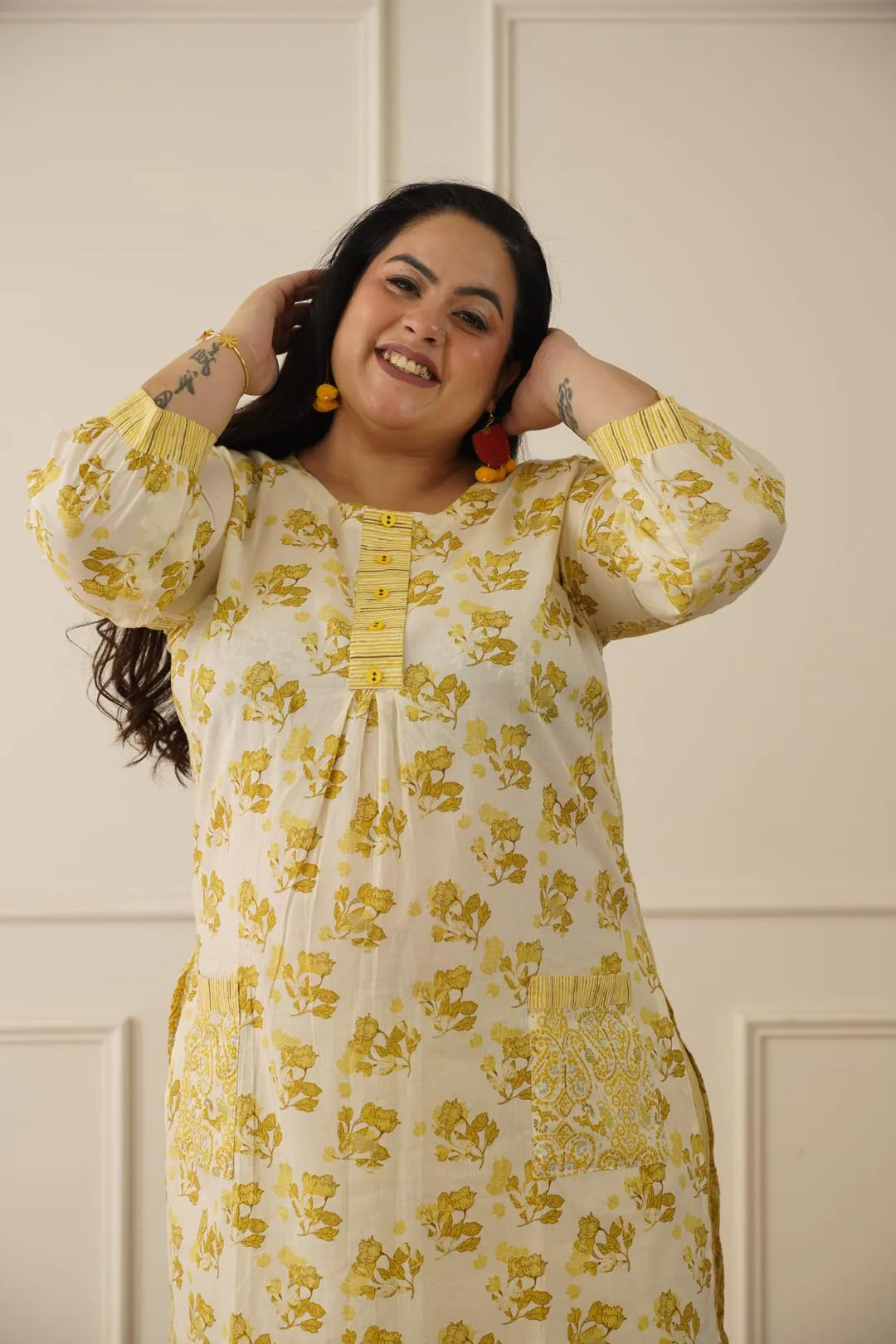 Aesthetic Indian yellow kurti pant set