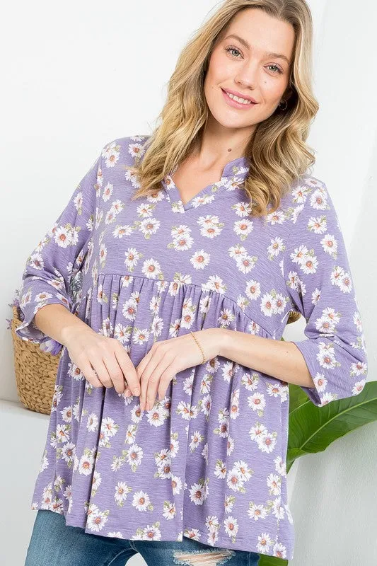 ALLOVER DIZZY FLORAL BABYDOLL TOP