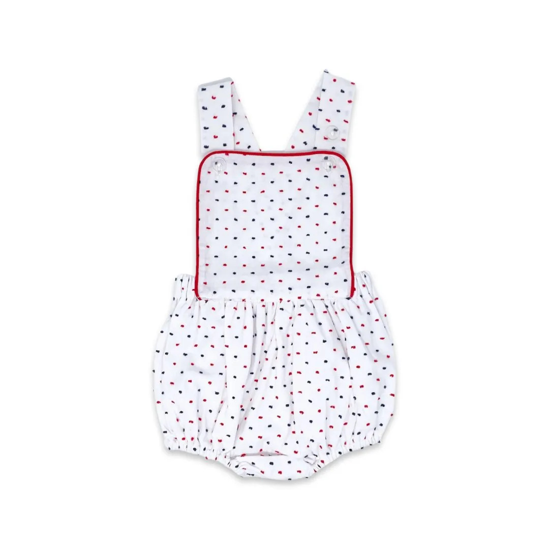 Arthur Apron - Navy and Red Swiss Dot