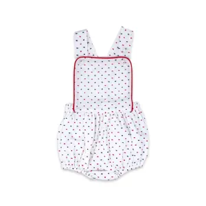 Arthur Apron - Navy and Red Swiss Dot