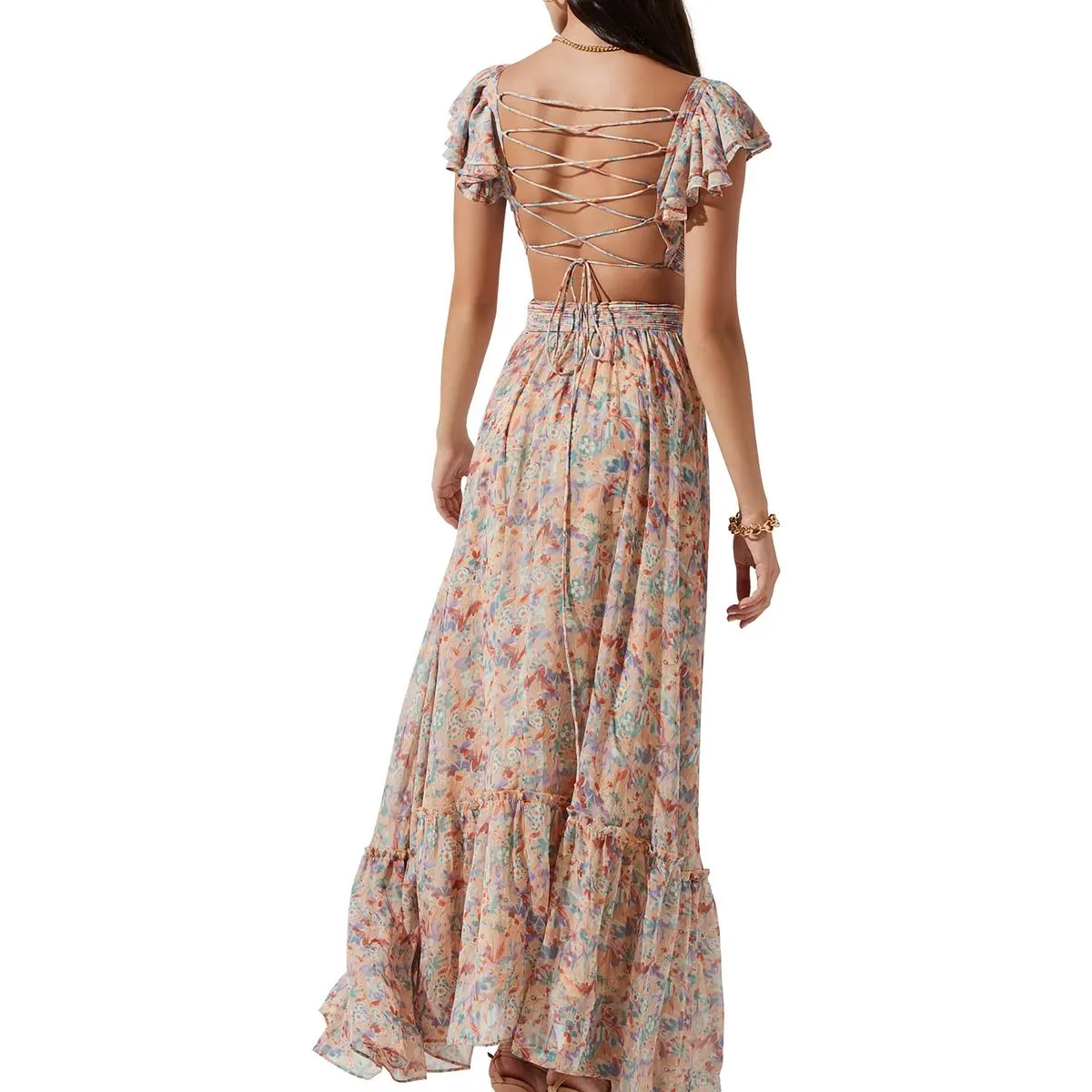 ASTR the Label Womens Floral Print Evening Dress