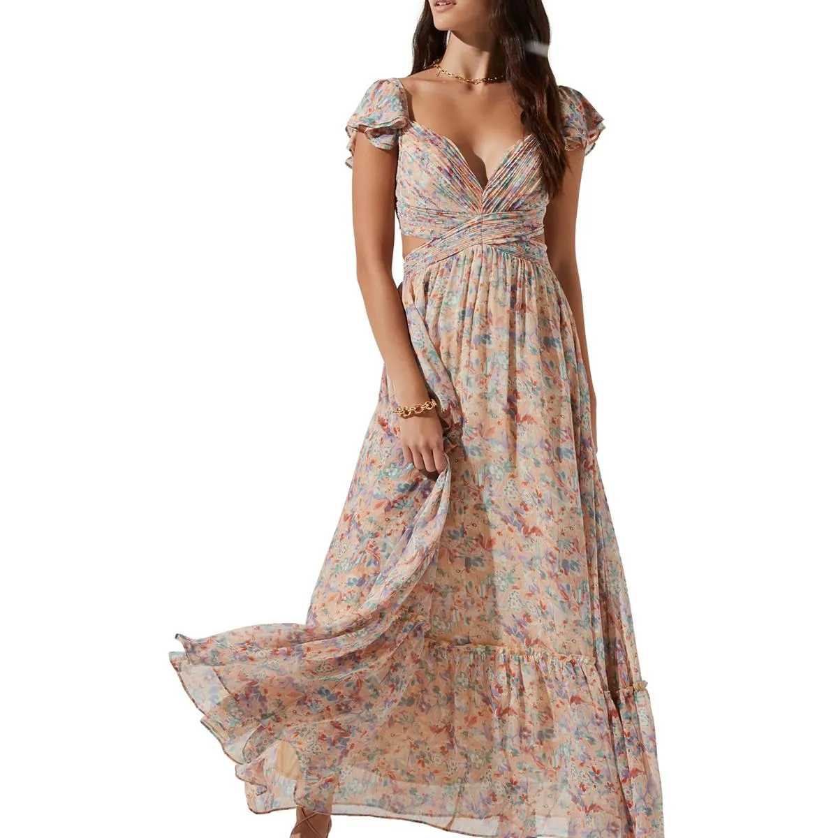 ASTR the Label Womens Floral Print Evening Dress