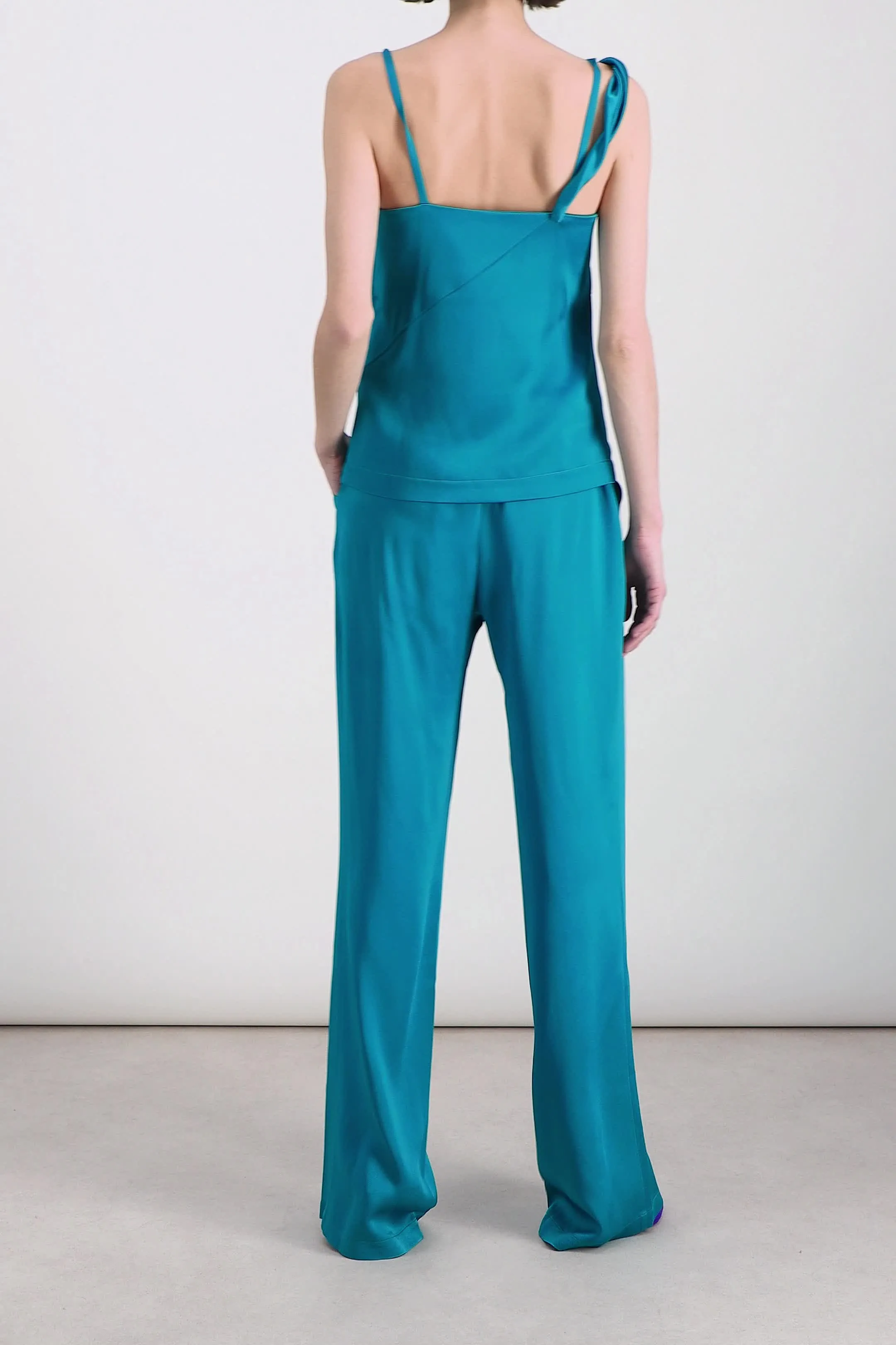 Asymmetric crêpe satin caraco top