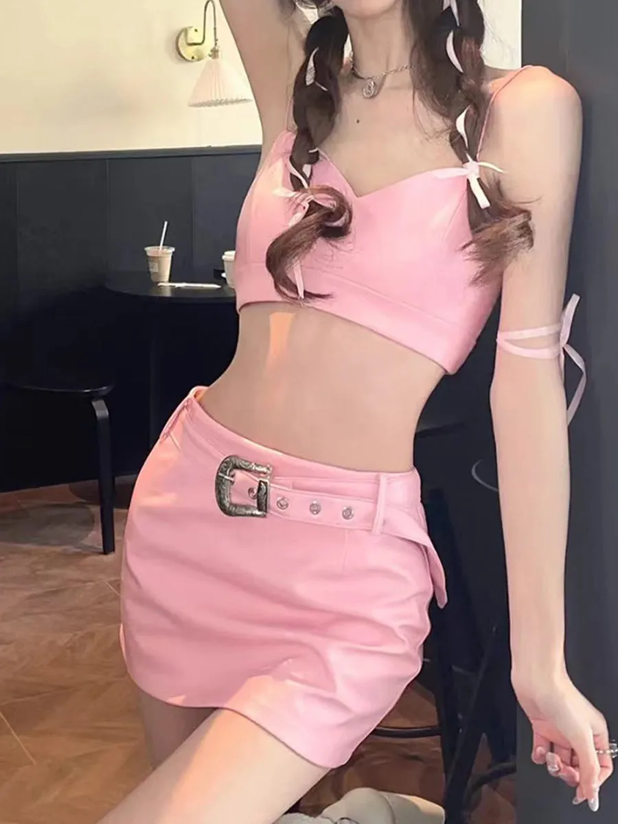 Barbie Pink Camisole Top   A-line Skirt with Belt Set
