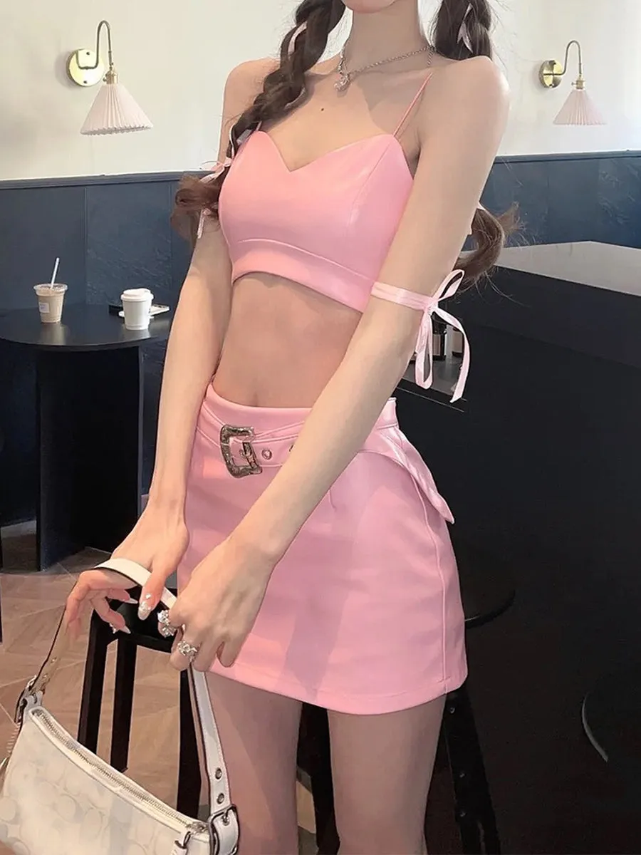 Barbie Pink Camisole Top   A-line Skirt with Belt Set