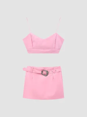 Barbie Pink Camisole Top   A-line Skirt with Belt Set