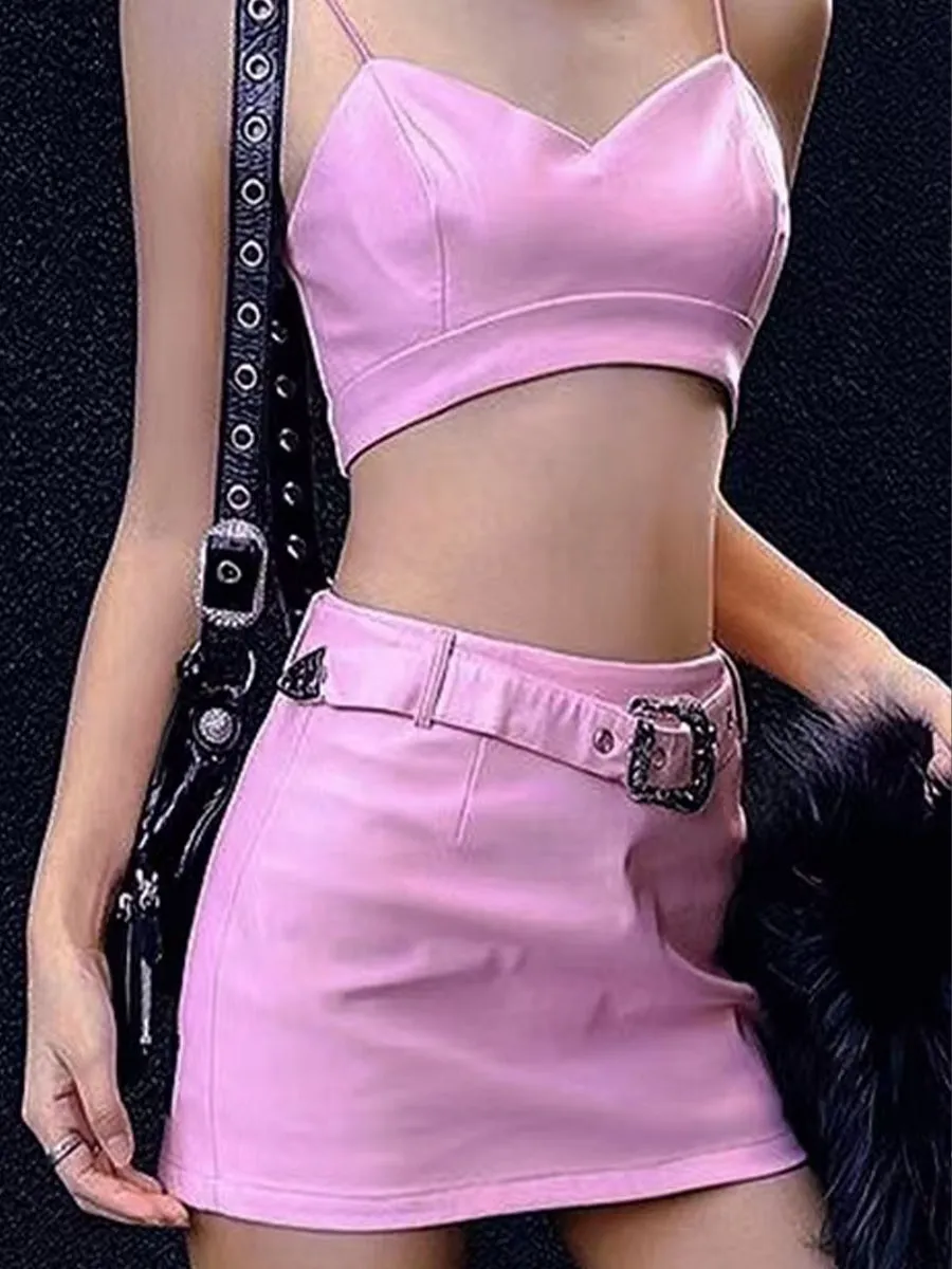 Barbie Pink Camisole Top   A-line Skirt with Belt Set
