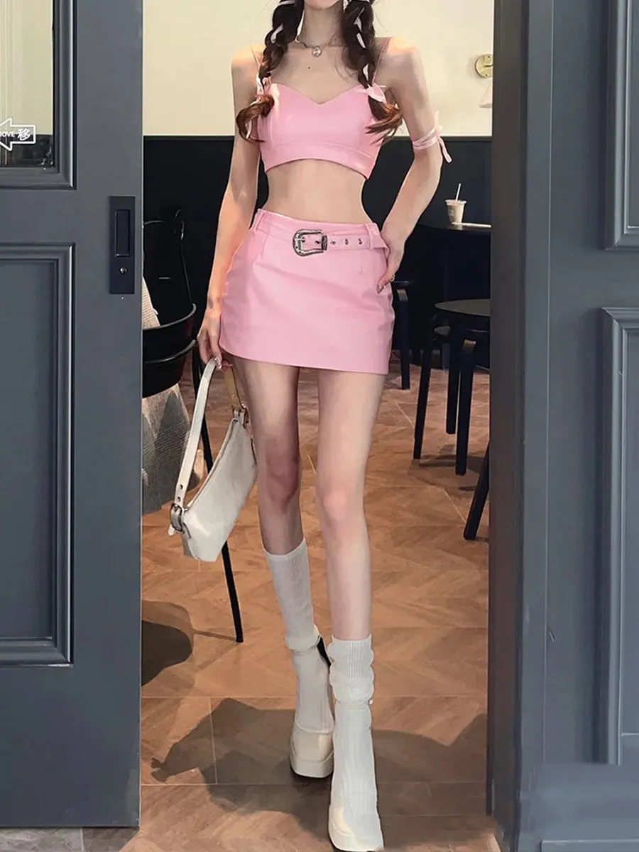 Barbie Pink Camisole Top   A-line Skirt with Belt Set