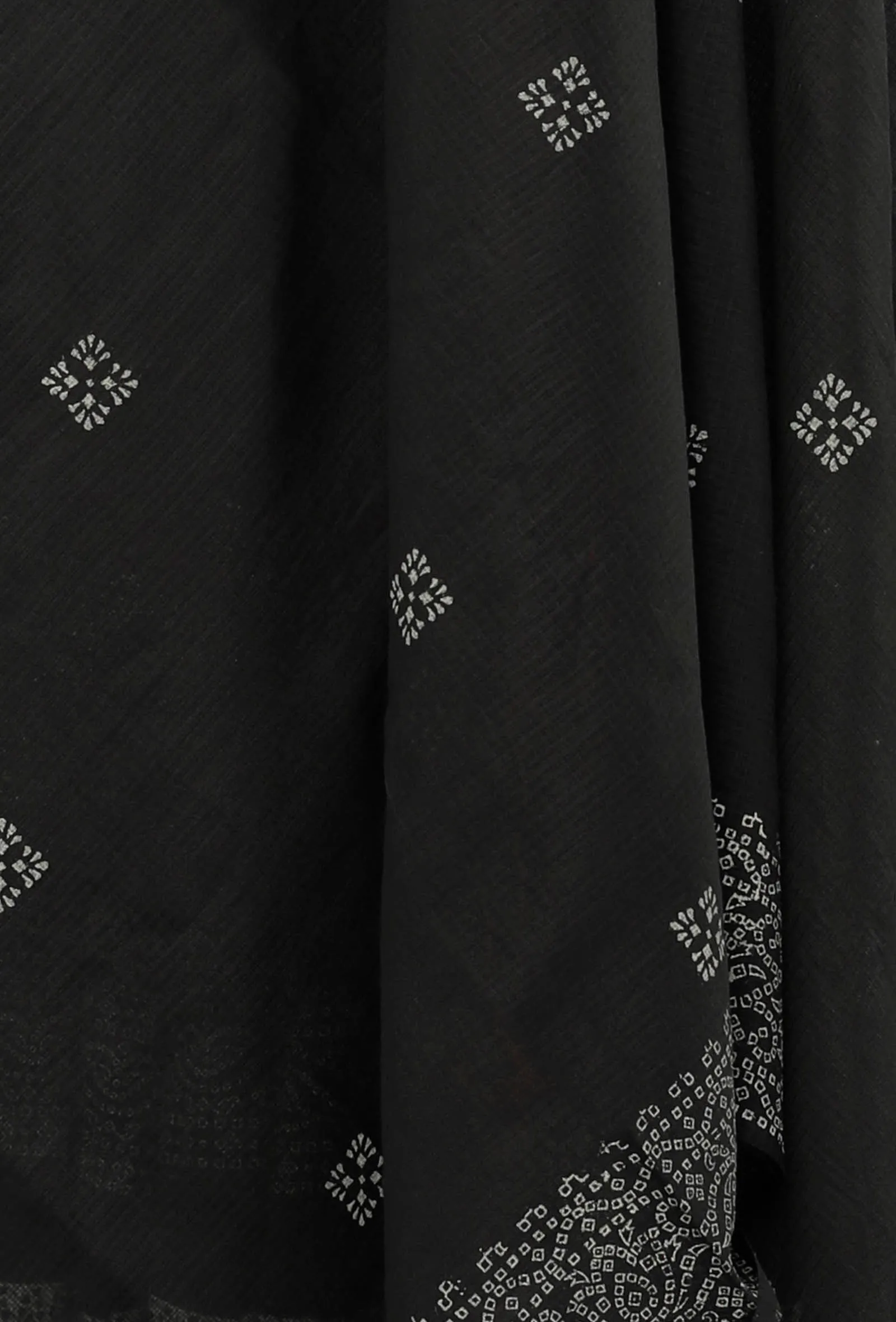 Black and White Buti Hand Block Printed Kota Dupatta