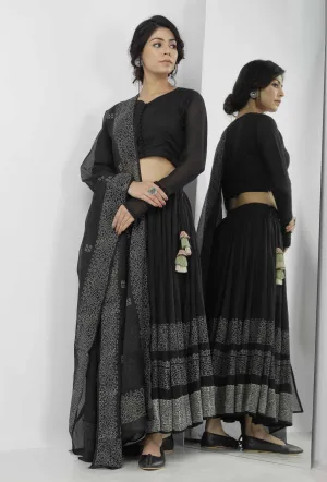 Black and White Buti Hand Block Printed Kota Dupatta