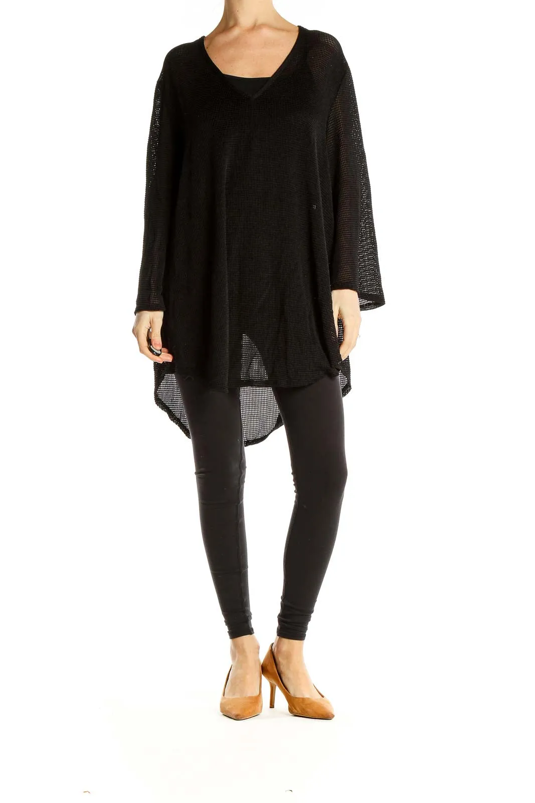 Black Mesh Oversized Tunic Top