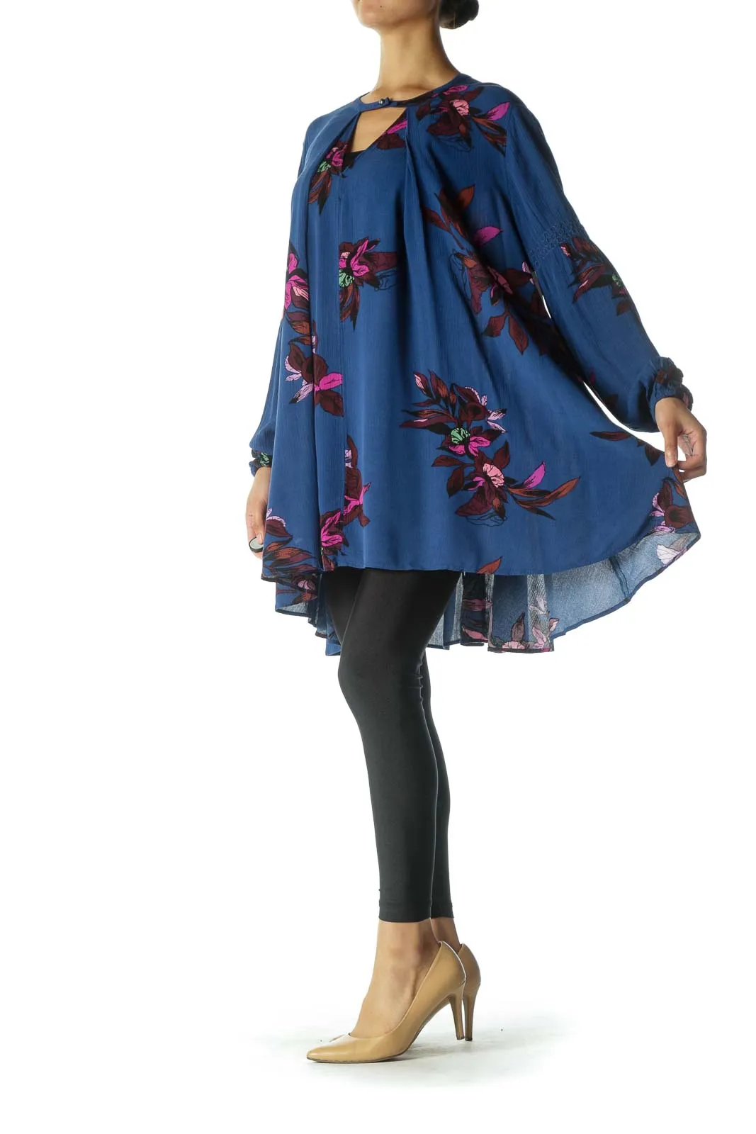 Blue Floral Boho Tunic Top