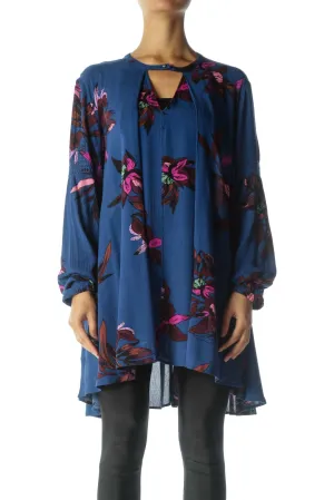Blue Floral Boho Tunic Top