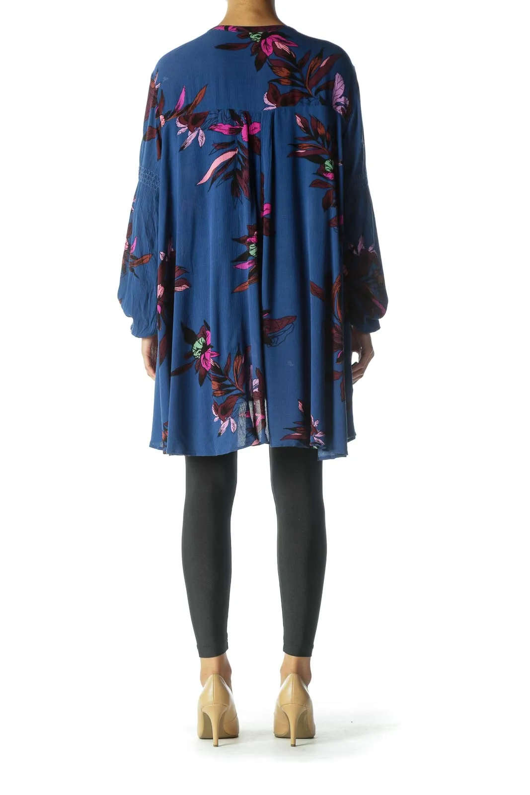 Blue Floral Boho Tunic Top