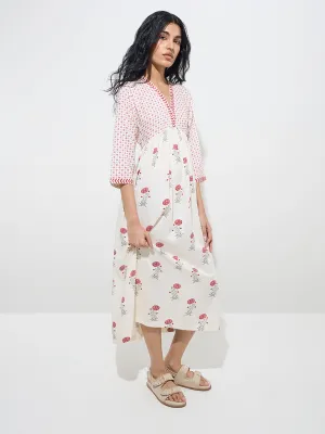 Bombay Paisley White Floral Design Empire-Line Dress