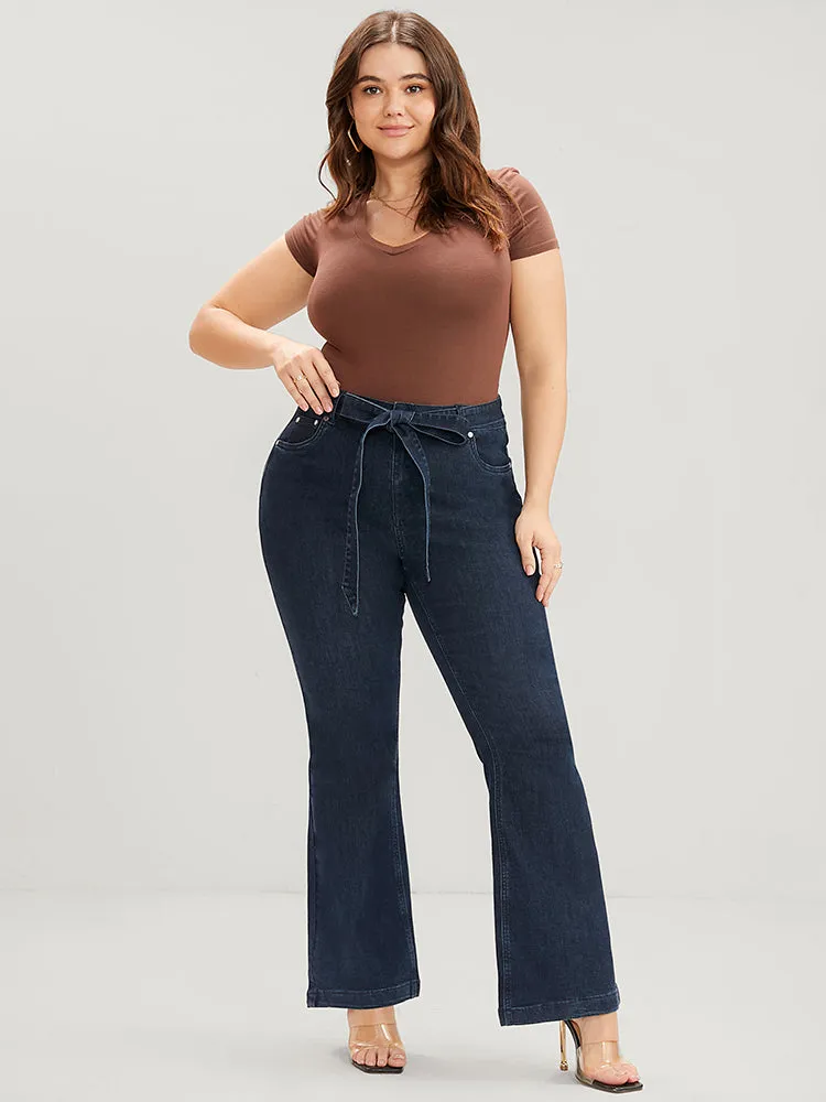 Bootcut Slightly Stretchy High Rise Dark Wash Belted Jeans