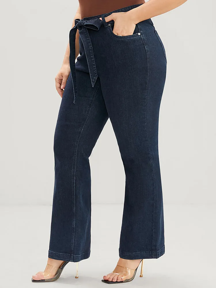 Bootcut Slightly Stretchy High Rise Dark Wash Belted Jeans