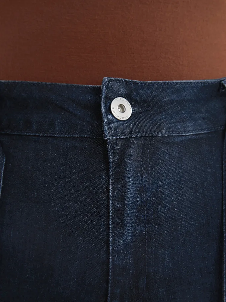 Bootcut Slightly Stretchy High Rise Dark Wash Belted Jeans