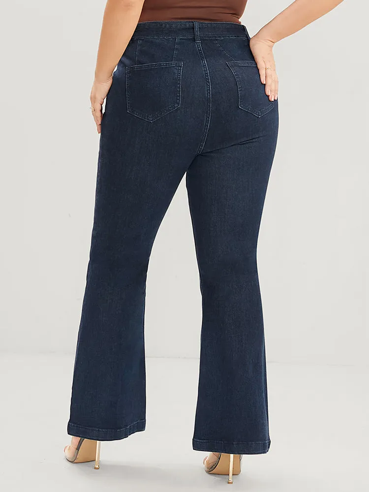 Bootcut Slightly Stretchy High Rise Dark Wash Belted Jeans