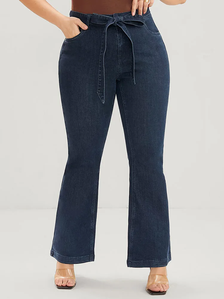 Bootcut Slightly Stretchy High Rise Dark Wash Belted Jeans