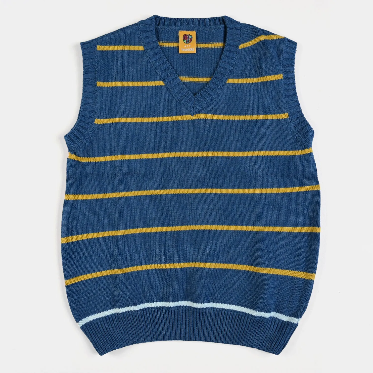 Boys Acrylic Sleeveless Sweater Striper-NAVY