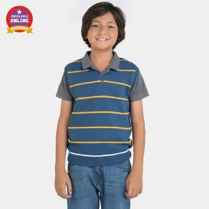 Boys Acrylic Sleeveless Sweater Striper-NAVY