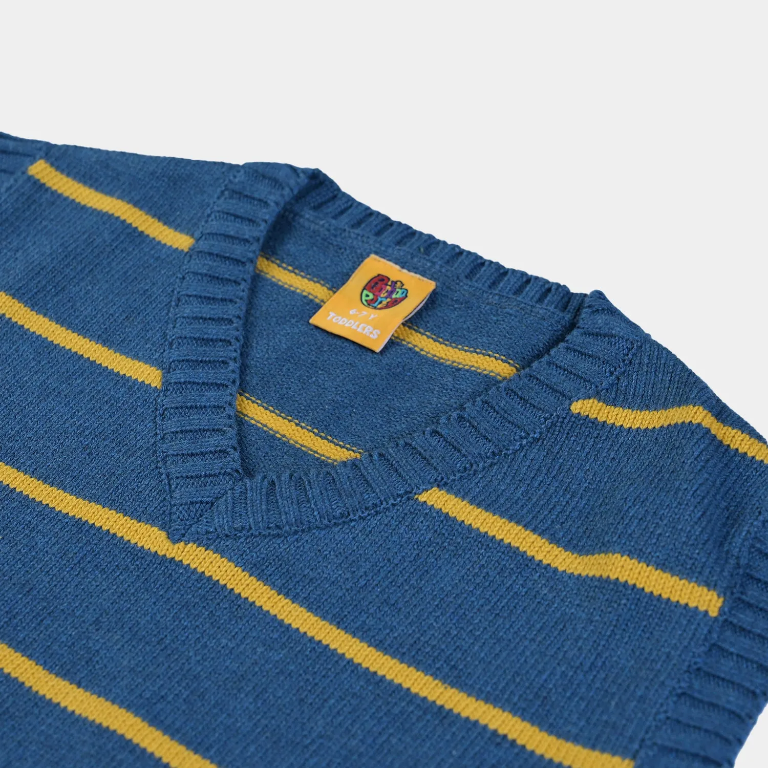 Boys Acrylic Sleeveless Sweater Striper-NAVY