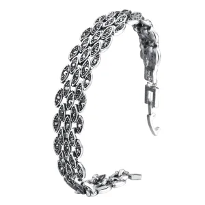 Bright Black Crystal Eye Link Bracelet  Vintage Antique Silver