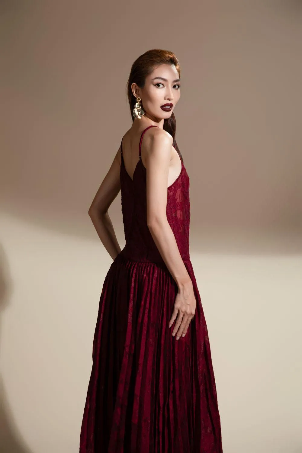 Brittany Flared Camisole Brocade Organza Maxi Dress