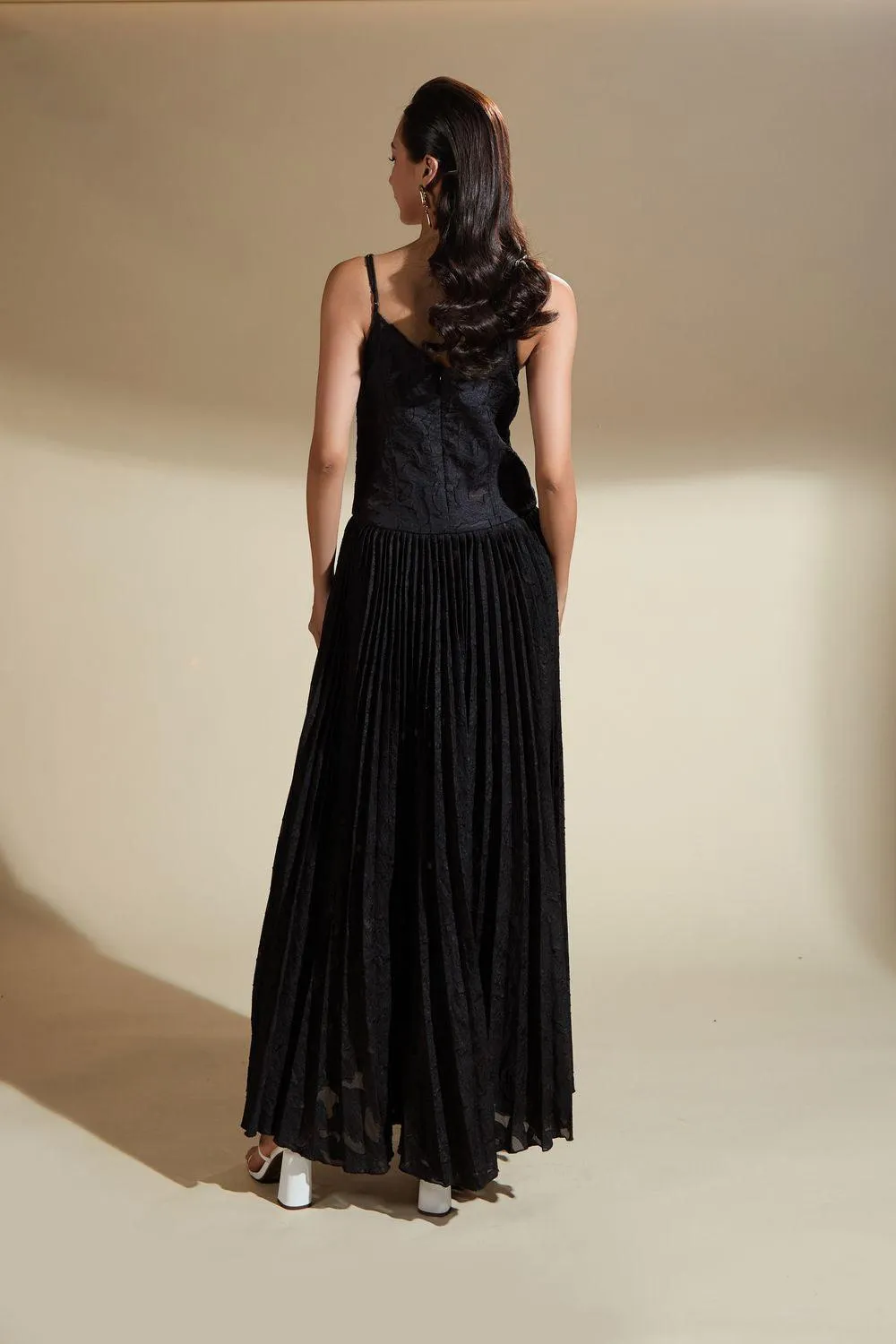 Brittany Flared Camisole Brocade Organza Maxi Dress