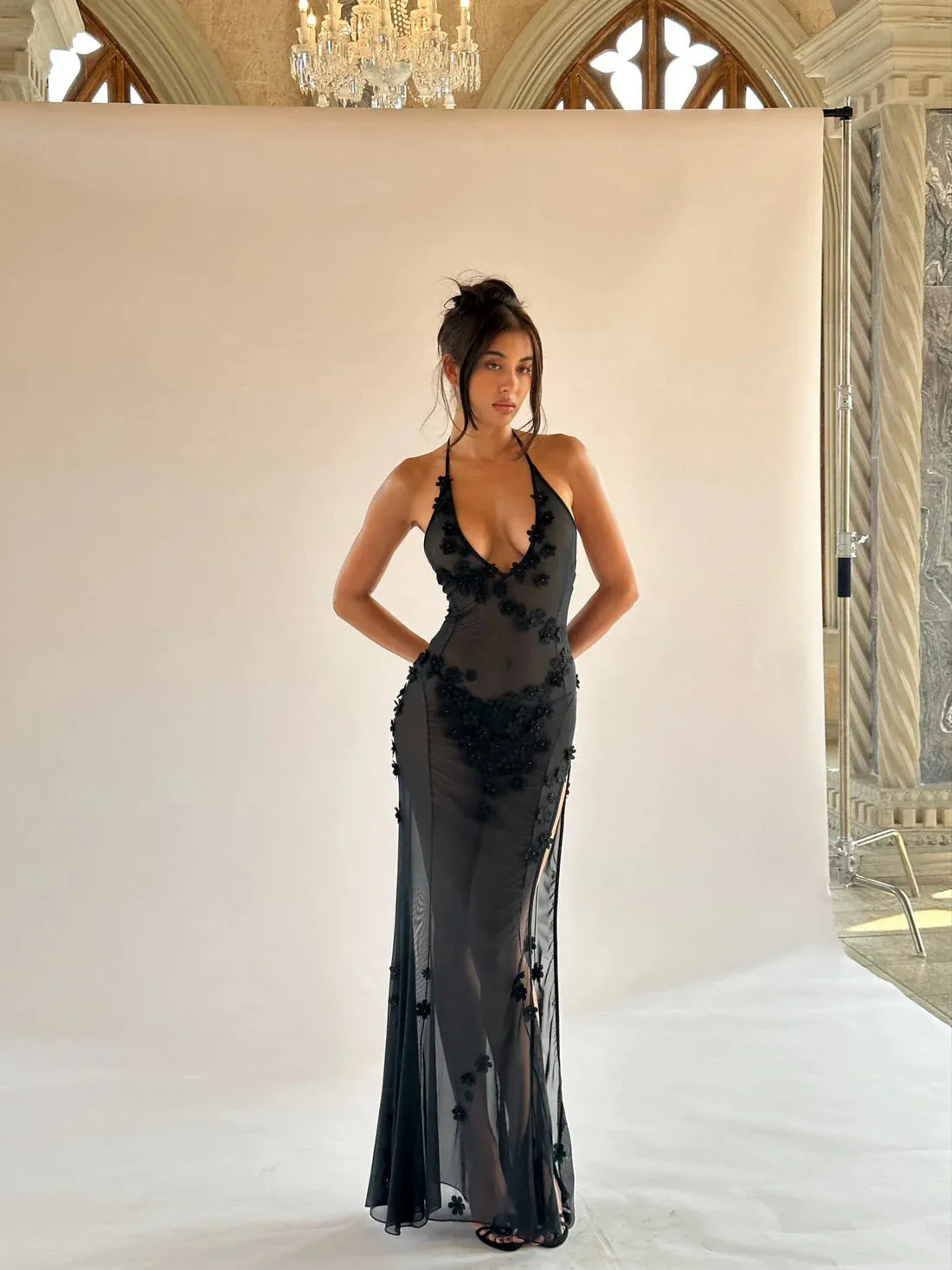 Cherie Attire - Marcia Halter Maxi Dress in Black