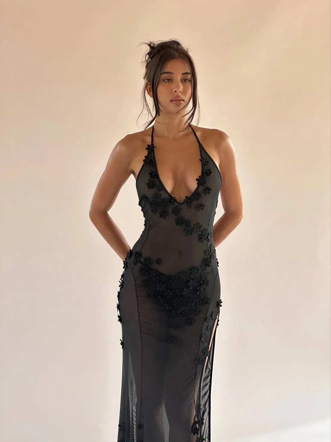 Cherie Attire - Marcia Halter Maxi Dress in Black