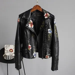 Chic Floral Vegan Leather Jacket | Perfect for Autumn Wear