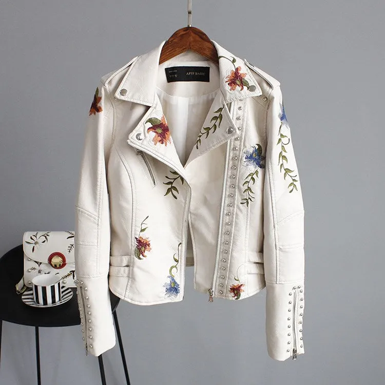 Chic Floral Vegan Leather Jacket | Perfect for Autumn Wear