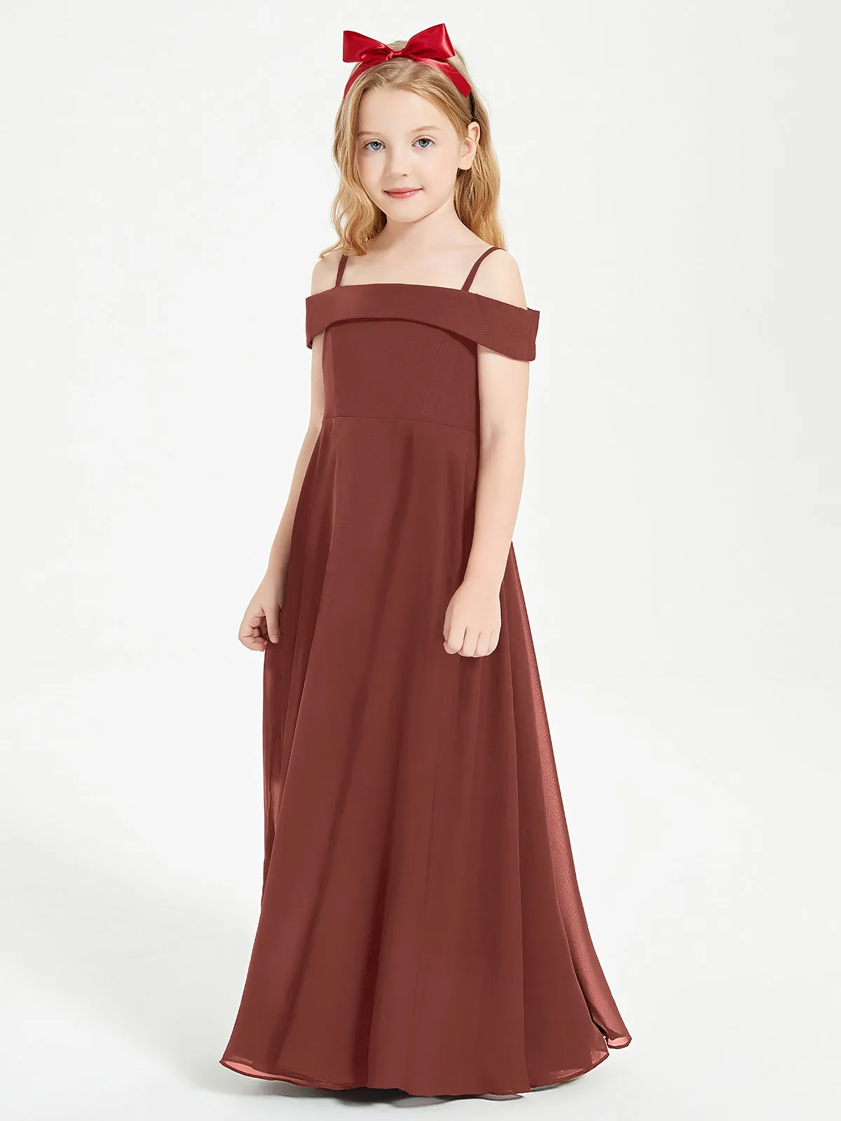 Chic Junior Bridesmaid Dresses Off the Shoulder Terracotta