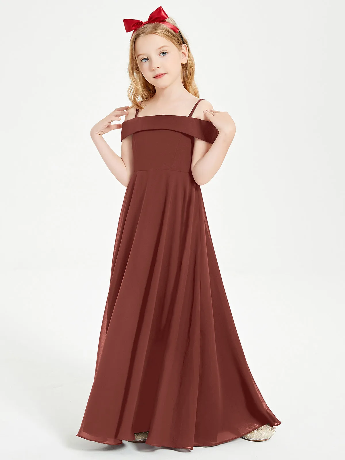 Chic Junior Bridesmaid Dresses Off the Shoulder Terracotta