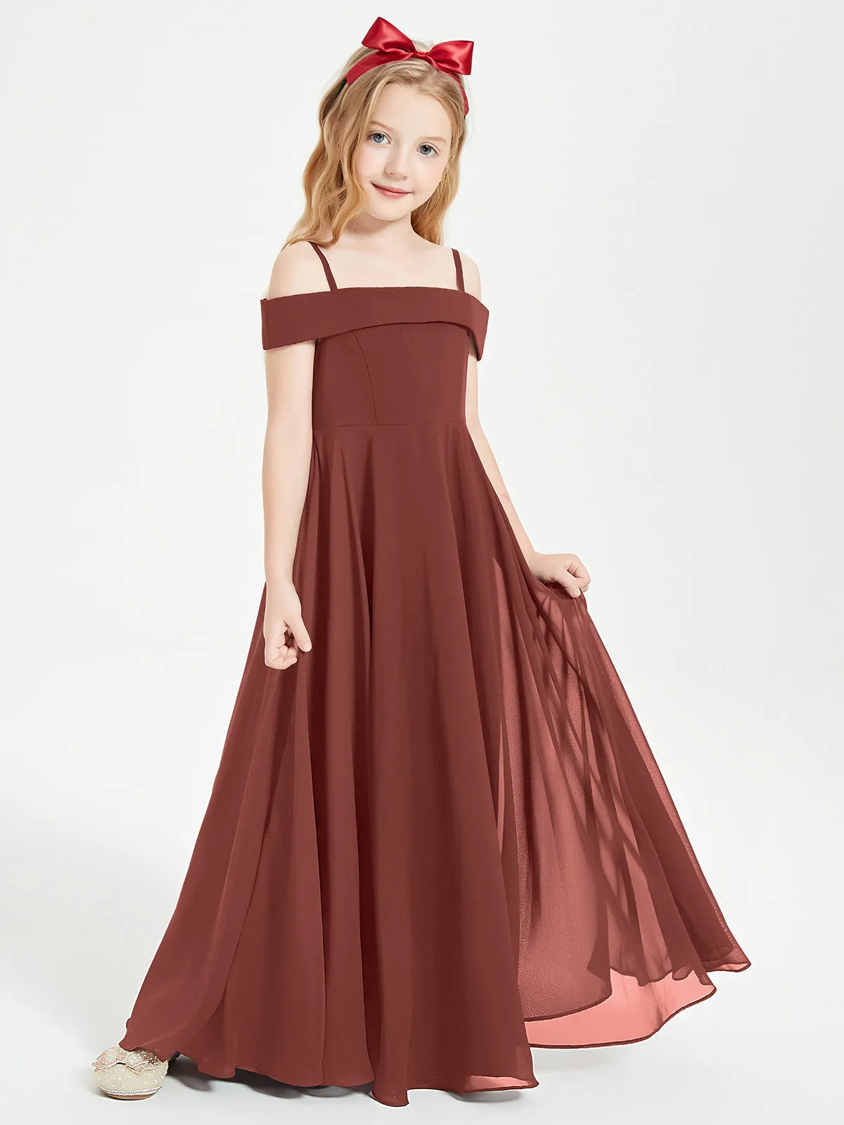 Chic Junior Bridesmaid Dresses Off the Shoulder Terracotta