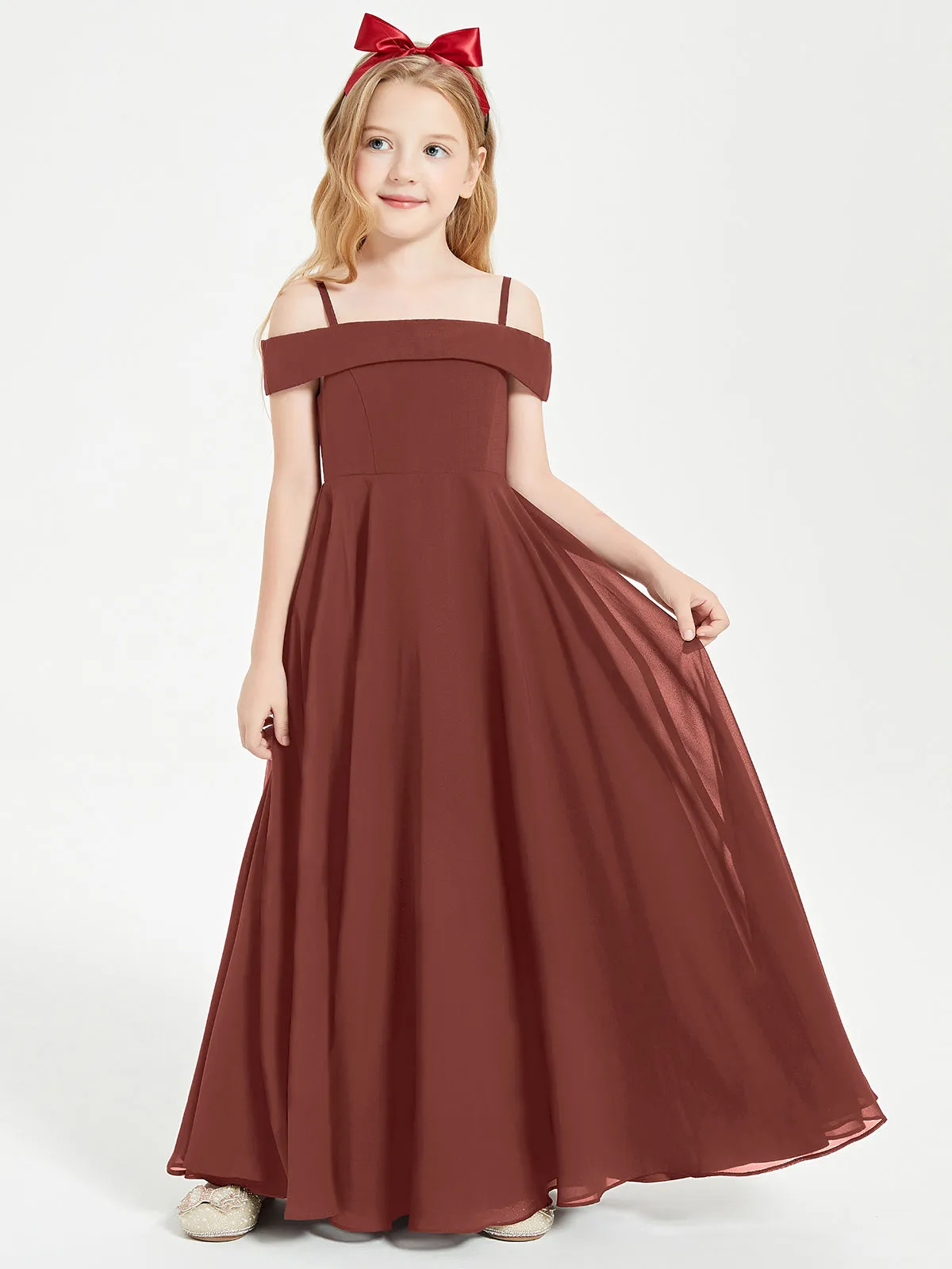Chic Junior Bridesmaid Dresses Off the Shoulder Terracotta