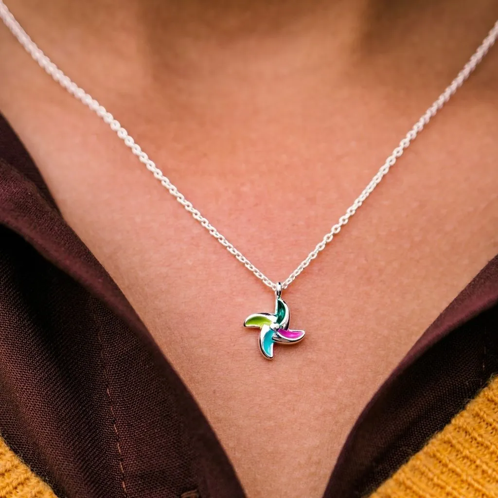 Colourful Rainbow Tiny Windmill Charm Summer Adjustable Pendant Necklace