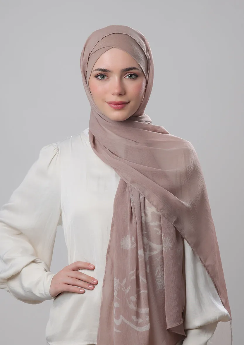 Confident Taupe-Printed Crinkled Chiffon