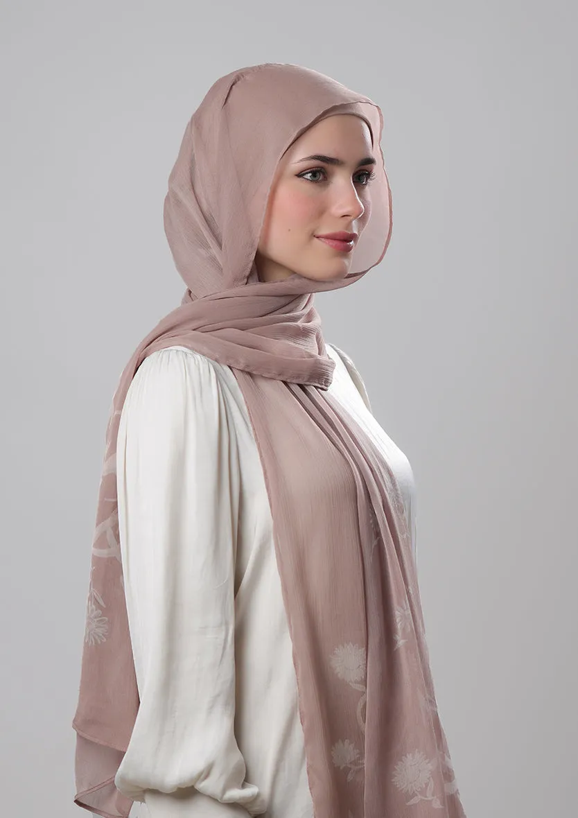 Confident Taupe-Printed Crinkled Chiffon