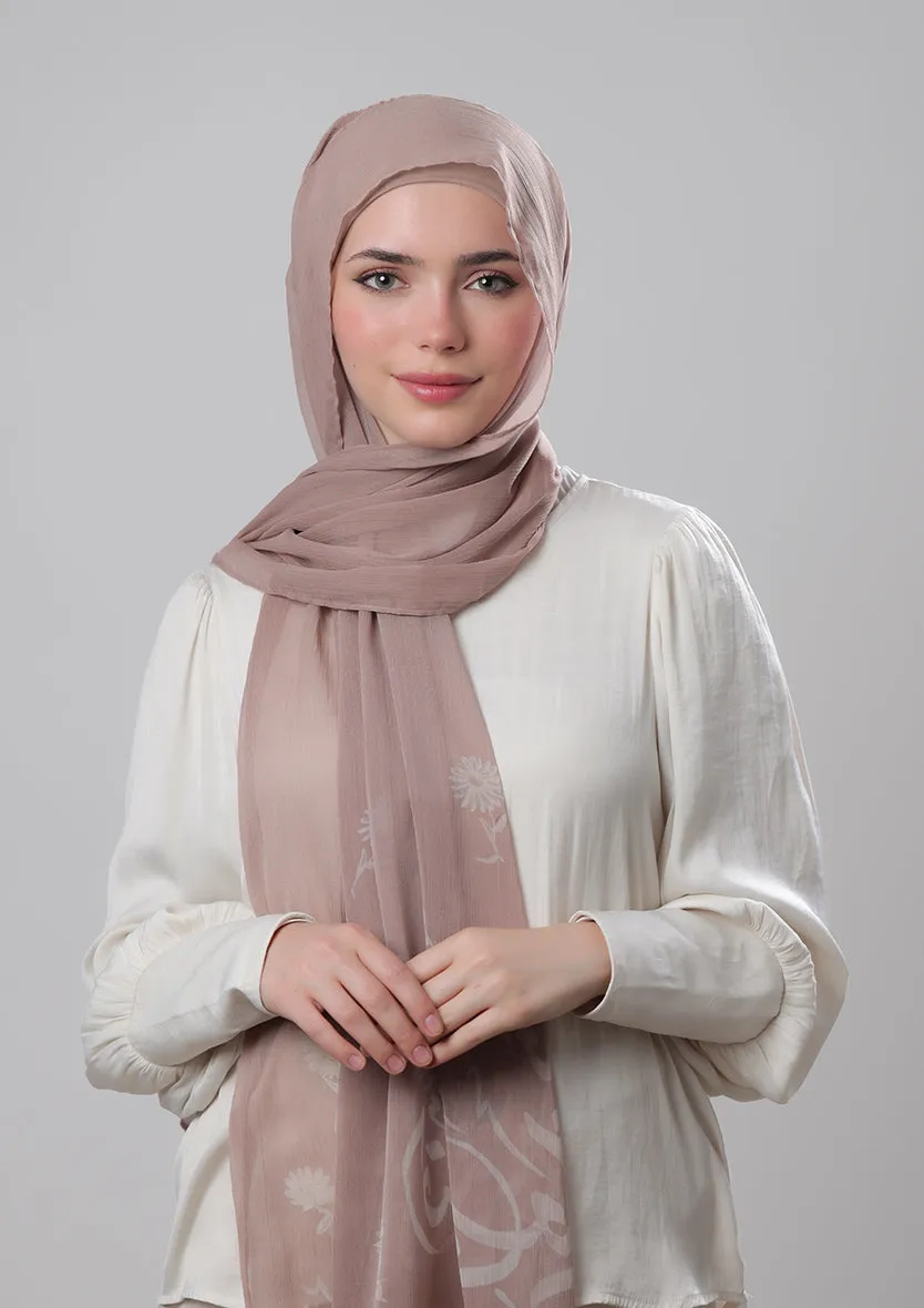 Confident Taupe-Printed Crinkled Chiffon